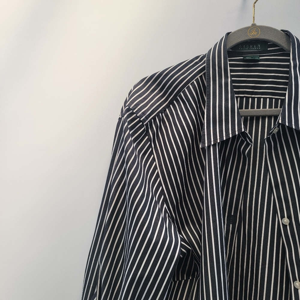 Lauren Ralph Lauren Classic Striped Button Down Shirt Size 3X Navy Blue Preppy - Picture 4 of 15